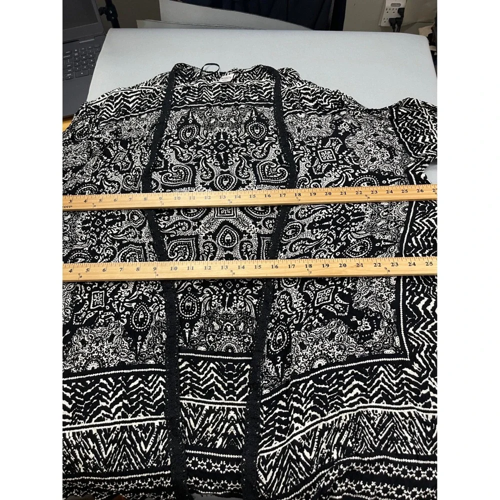 Bila Women Black White Paisley Geometric Open Front Kimono Cardigan‎ SX697 ML